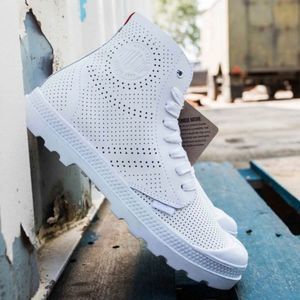 Palladium Pampa Mid LP Perforated Star White Leather Womens Lace Up Boots Size 9